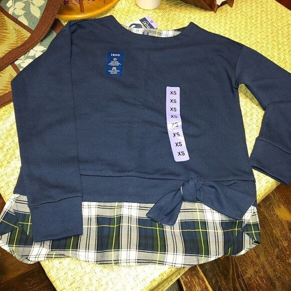 New Izod Blue Soft Touch Tie Front 2 fer Sweatshirt Size Women's XS - Picture 2 of 3